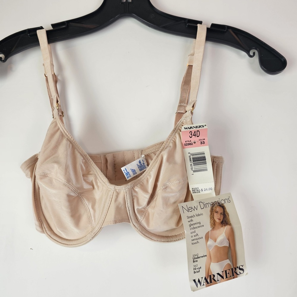 Warners NWT New Dimensions Second Satin Bra Beige 34D Style 02562 Underwire